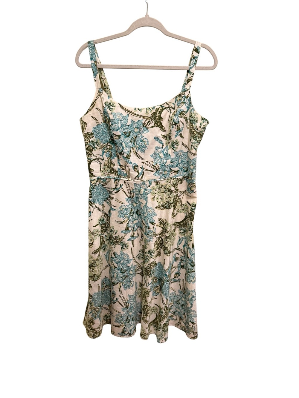 NWOT LOFT Cream Mini Dress with Blue and Green Floral Print - Size 10